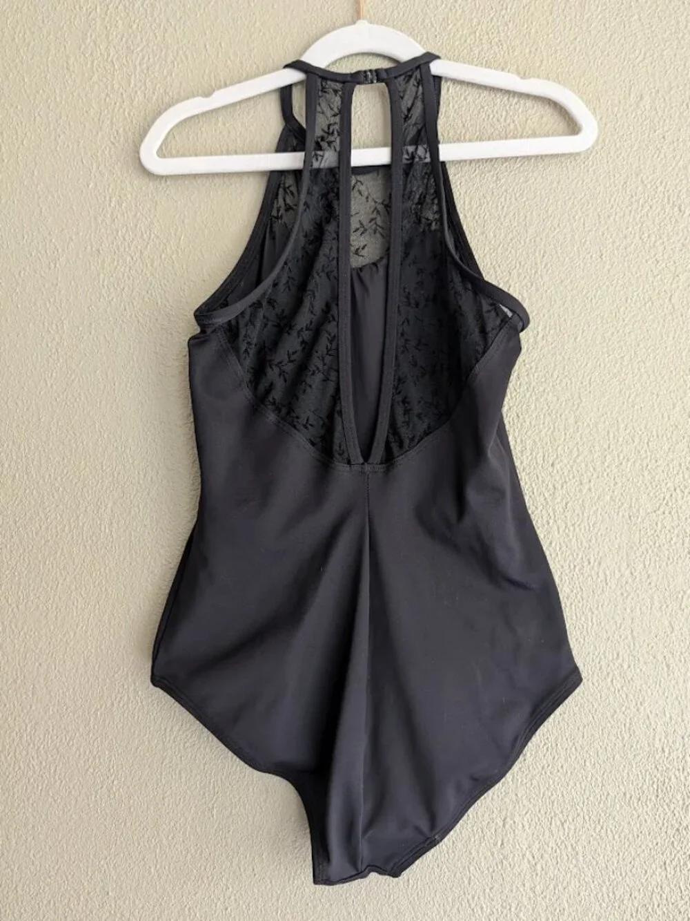 Lulli Dancewear * Agnese Black Flocked Mesh Halter Leotard * Girls Size 14